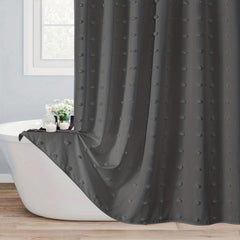 Boho Tufted Pleat Fabric Shower Curtain