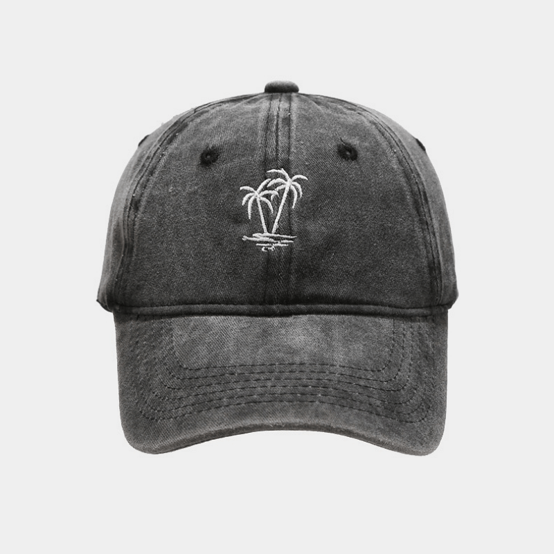 Men's Coconut Tree Embroidery Washed Casual Sun Hat Baseball Cap