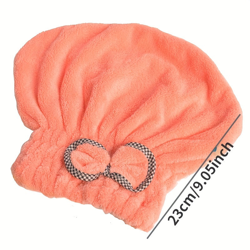Bow Hair Drying Cap Coral Fleece Towel Women's Soft Absorbent Shower Cap