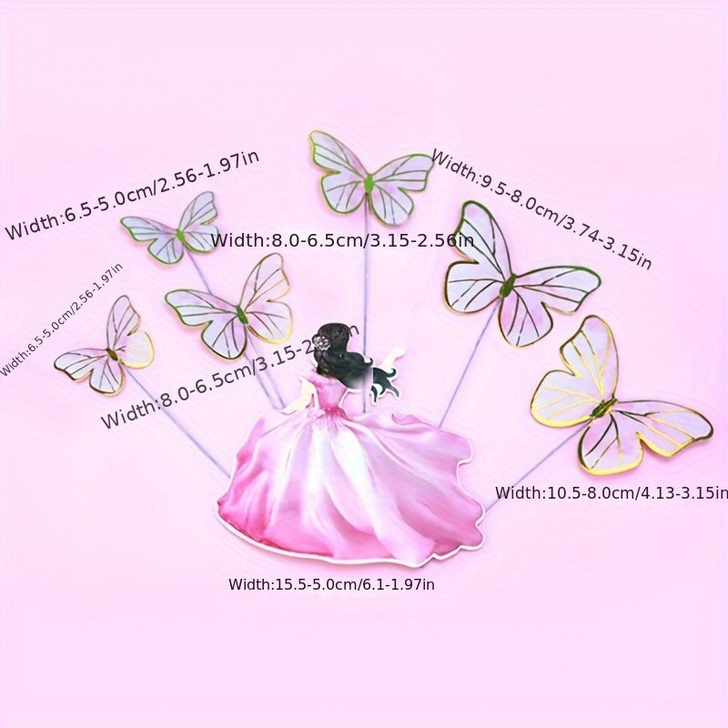 7pcs Women Butterflies Cake Toppers Birthday Baking Decor