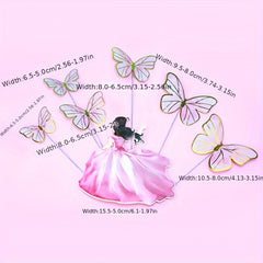 7pcs Women Butterflies Cake Toppers Birthday Baking Decor