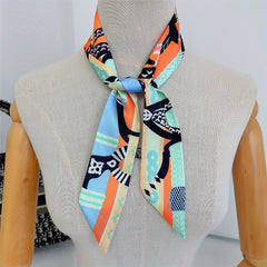 Vintage Chain Print Skinny Scarf Ribbon Neckerchief Classic Long Twilly Scarf