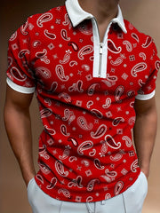 Men's African Print Zip Up Polo Shirt Traditional Design Summer Pullover
