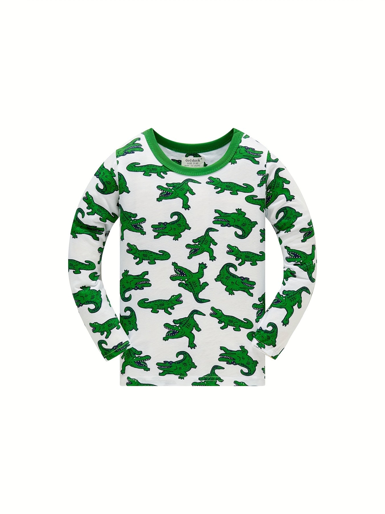 Boys Crocodile Print Pajamas Set Long Sleeve Top & Pants