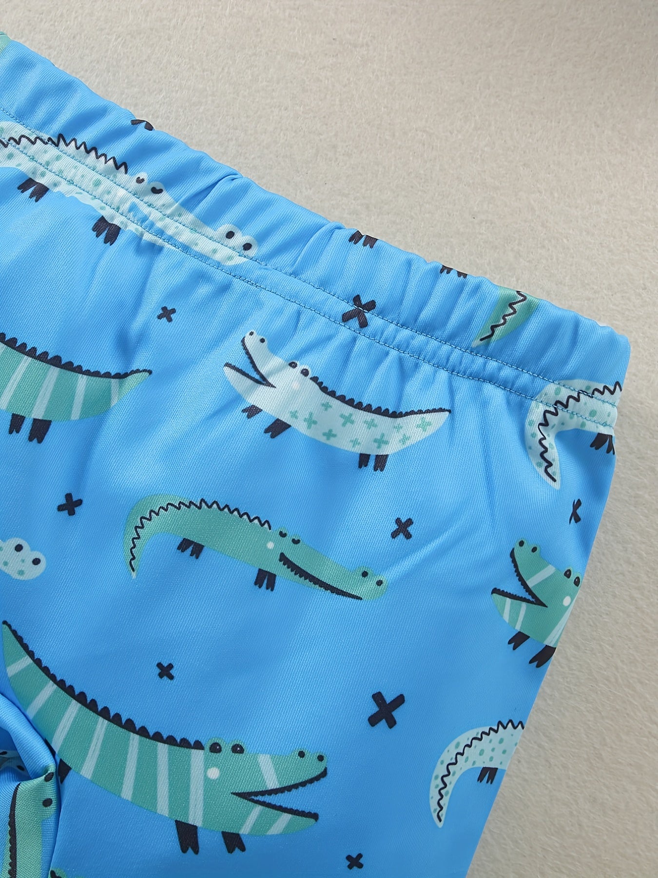 Boys Crocodile Print Swim Trunks & Cap Set for Beach Vacation