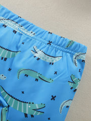 Boys Crocodile Print Swim Trunks & Cap Set for Beach Vacation