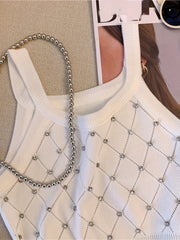 Rhinestone Eyelet Spaghetti Top Sleeveless Cami