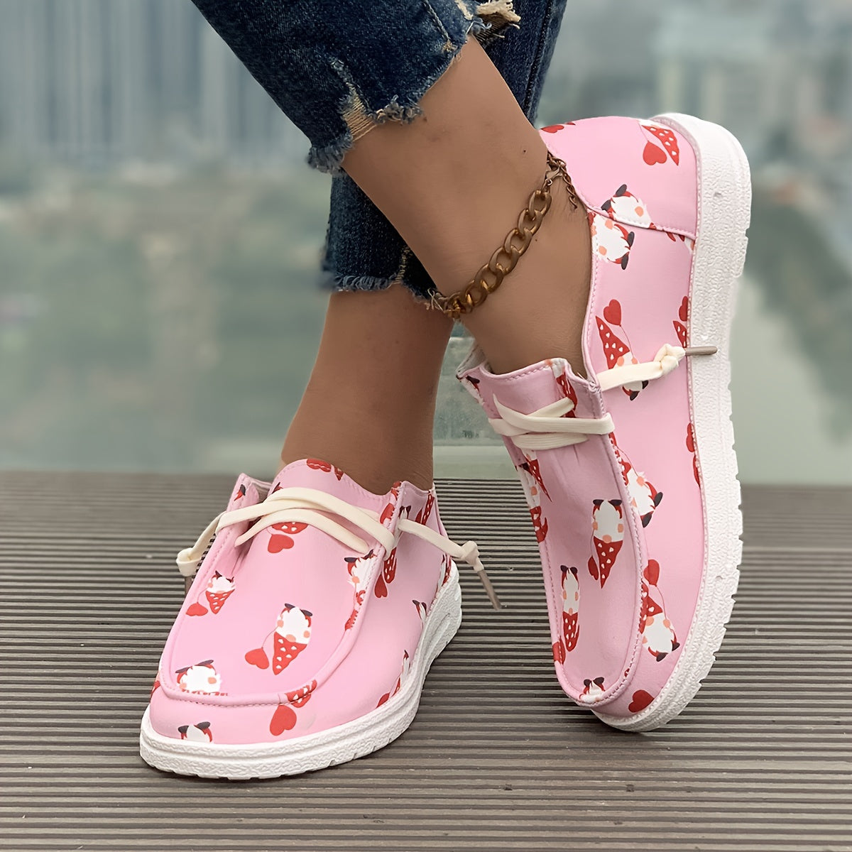 Women's Cartoon Heart & Icecream Skateboard Shoes