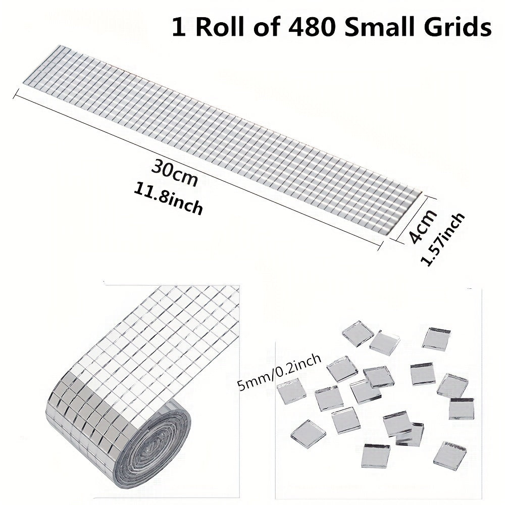 Mirror Mosaic Tiles 5x5mm Self Adhesive 3D Grid Sticker Peel Stick Disco