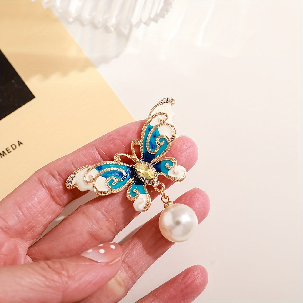 Turquoise Butterfly Brooch with Freshwater Pearls for Girls