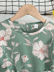Floral Print Flounce Sleeve Belted Dress