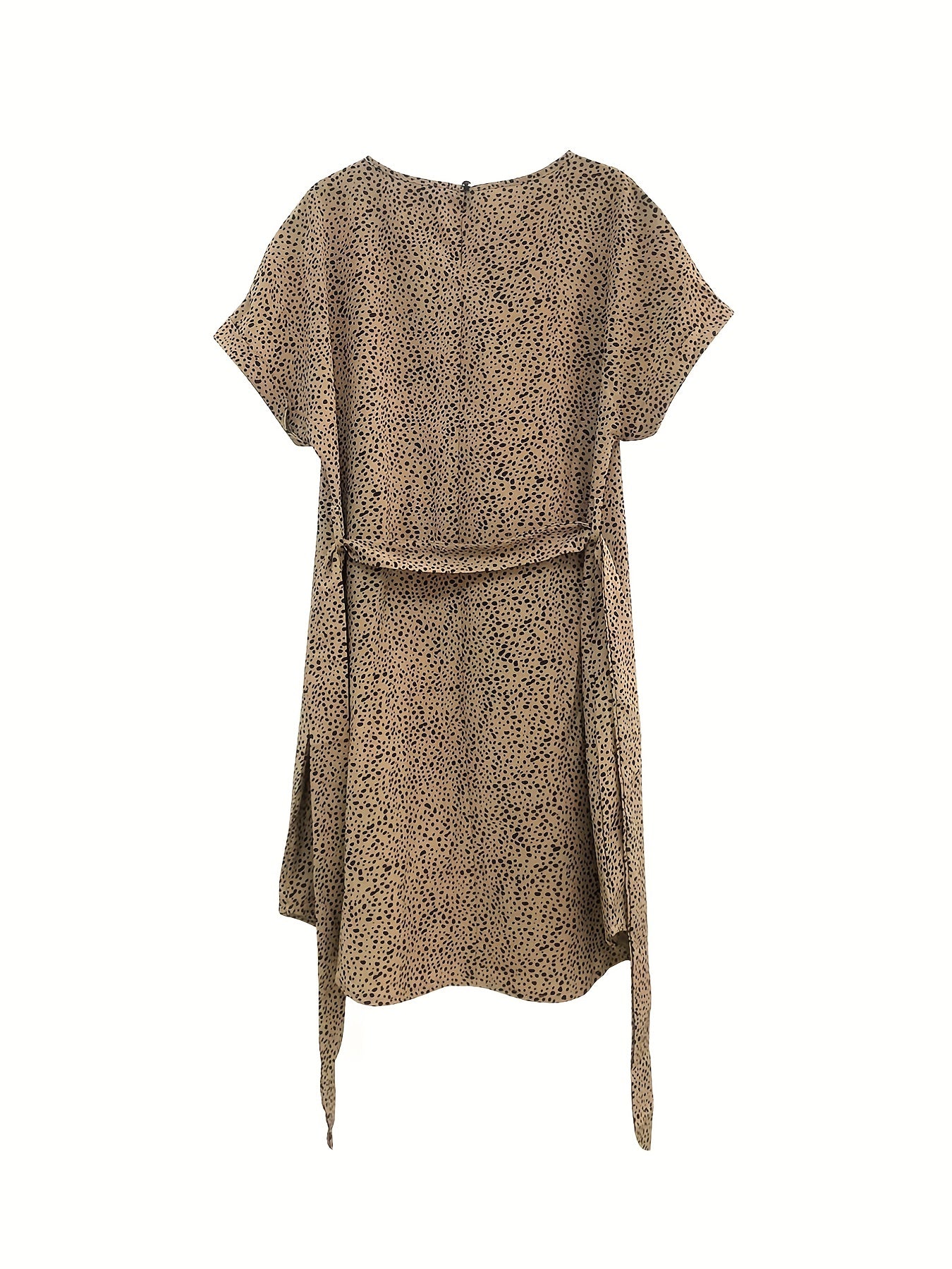 Leopard Print Dress Casual Drawstring Notched Neck Short Sleeve Dress