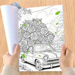 Flower Cart Deluxe Coloring Book - Stress Relieving Art Book for Teens & Adults