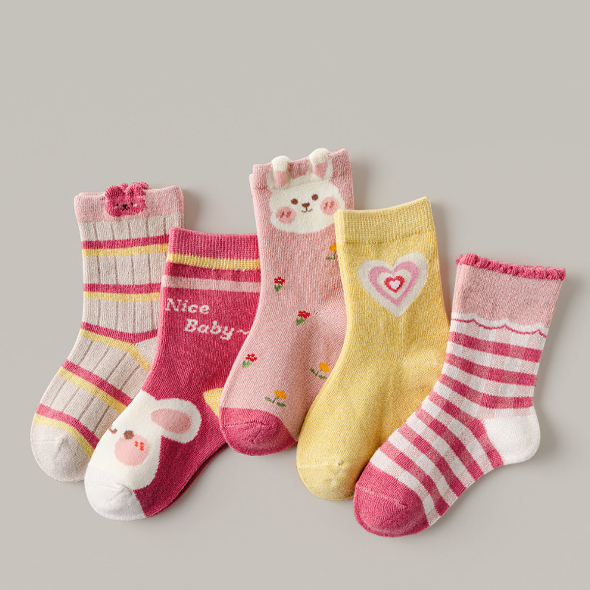 5 Pairs Girls Bunny Flower Striped Socks for Easter