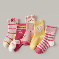 5 Pairs Girls Bunny Flower Striped Socks for Easter