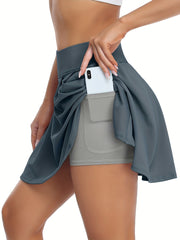 2 in 1 High Waist Tennis Skirts Inner Pocket Summer Outdoor Golf Skirt