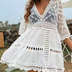 Embroidered V Neck Cover Up Dress for Women