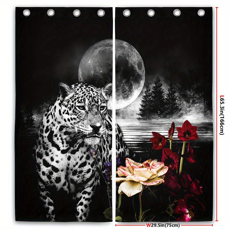 2pcs Leopard Flower Curtains for Home Decor