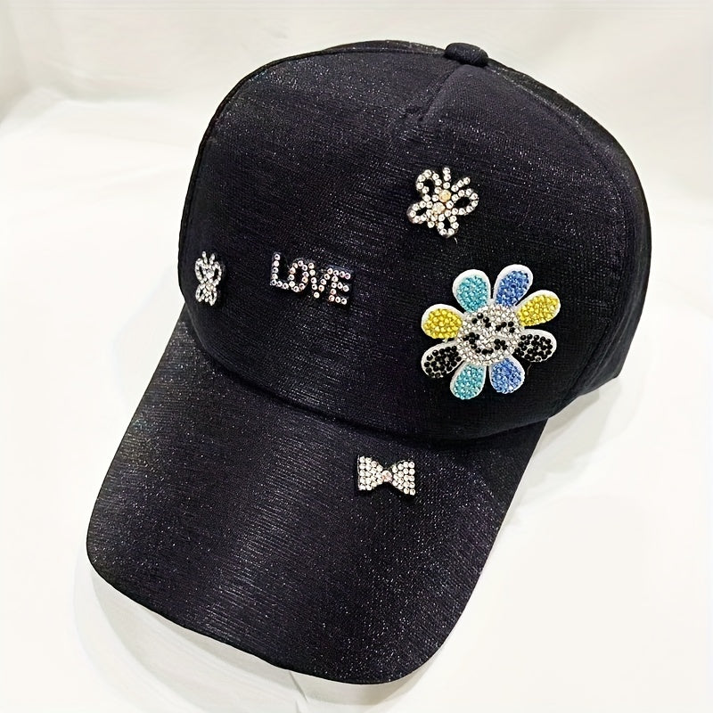 Y2K Rhinestone Cartoon Patch Baseball Cap for Women