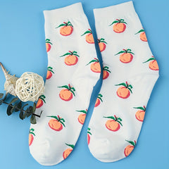 3 Pairs Peach Print Socks Comfy & Mid Tube Women's Stockings