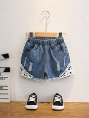 Toddler Girls Floral Trim Denim Shorts