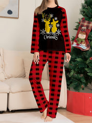 Reindeer & Snowflake Casual Pajama Set Tee & Pants