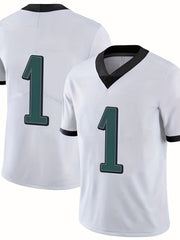 Rugby Embroidered Jersey with V Neck and Short Sleeves