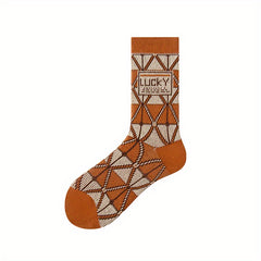 Letter Print Argyle Socks All Match Mid Tube Women's Stockin