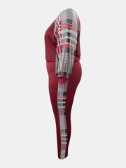 Plaid Print Long Sleeve Crop Top & Pants Set