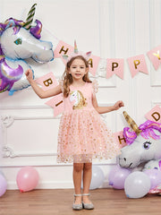 Girls Unicorn Embroidery Heart Patchwork Dress