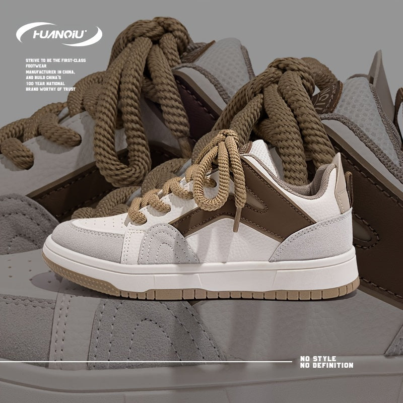 HUANQIU Women's Low Platform Sporty Skate Shoes Breathable Lace-up Sneakers