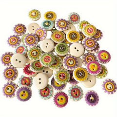 20pcs 2 Hole Wooden Round Mixed Pattern Painted Buttons For Sewing Crafts DIY