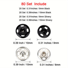 80pcs Silvery Sew on Snap Buttons 0.99cm Metal Fastener Buttons Press Button