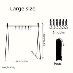 Foldable Camping Storage Rack with Hooks and Pouch