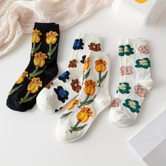 4 Pairs Rose Print Socks Soft & Mid Tube Socks Women's Stockings