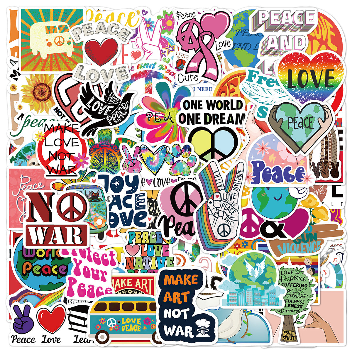 50-100pcs World Peace Cartoon Phone Case Stickers Waterproof DIY Stickers