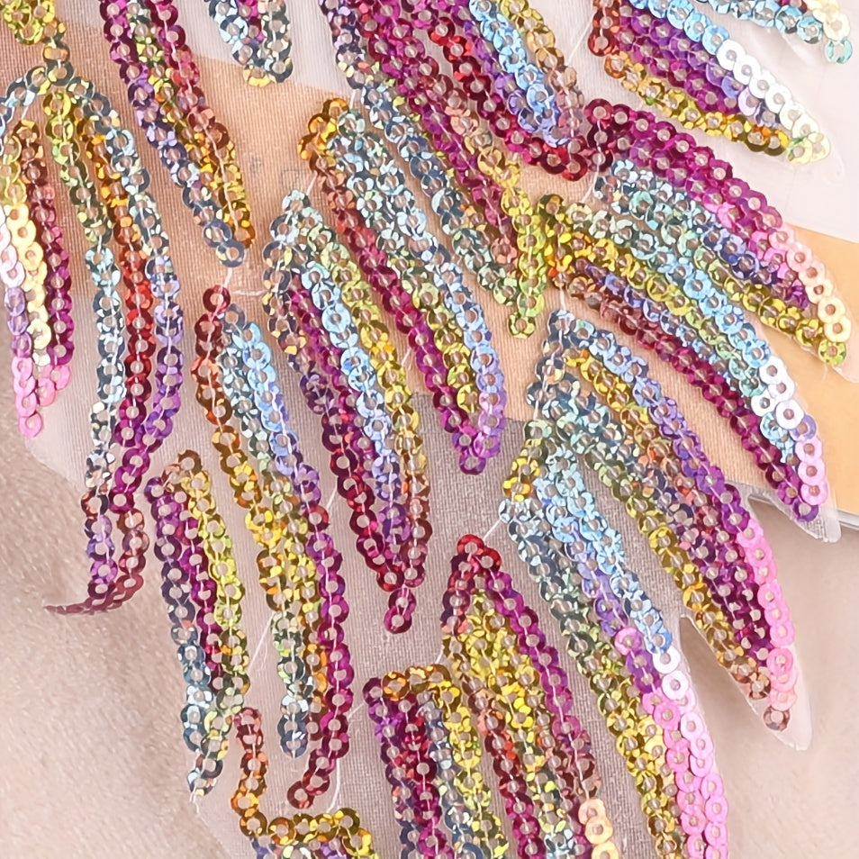 Beaded Embroidery Sequins Feather Wings Patch For Girls Clothing DIY