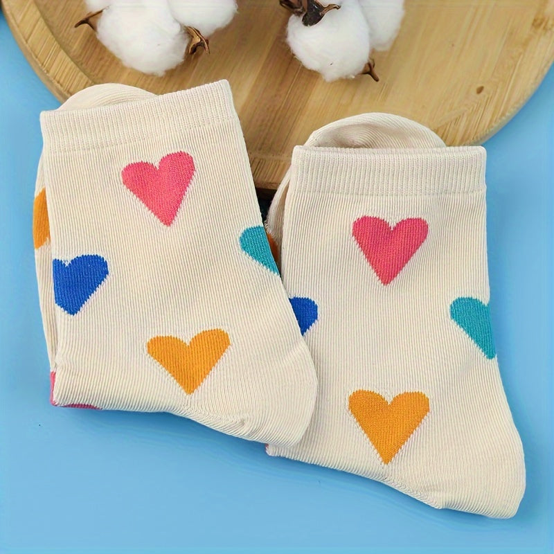 3 Pairs Heart Print Socks Comfy Mid Tube Women's Stockings