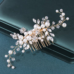 Faux Pearl & Rhinestone Wedding Silvery Hair Comb Bridal Hair Barrette