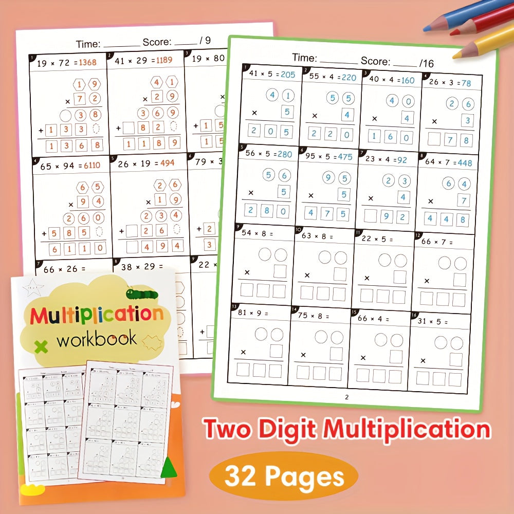 YUYNLEP 2D Multiplication Workbook with Daily Timed Math Tests