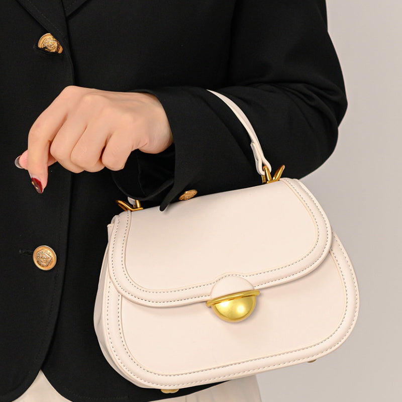 Women's Second Layer Handbag with Metal Clasp Closure in Khaki