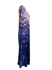 Women's Plus Floral Print Short Sleeve Dress With Pockets
