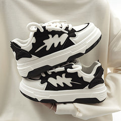 Women's Fish Bone Platform Skate Shoes Low Casual Walking Shoes