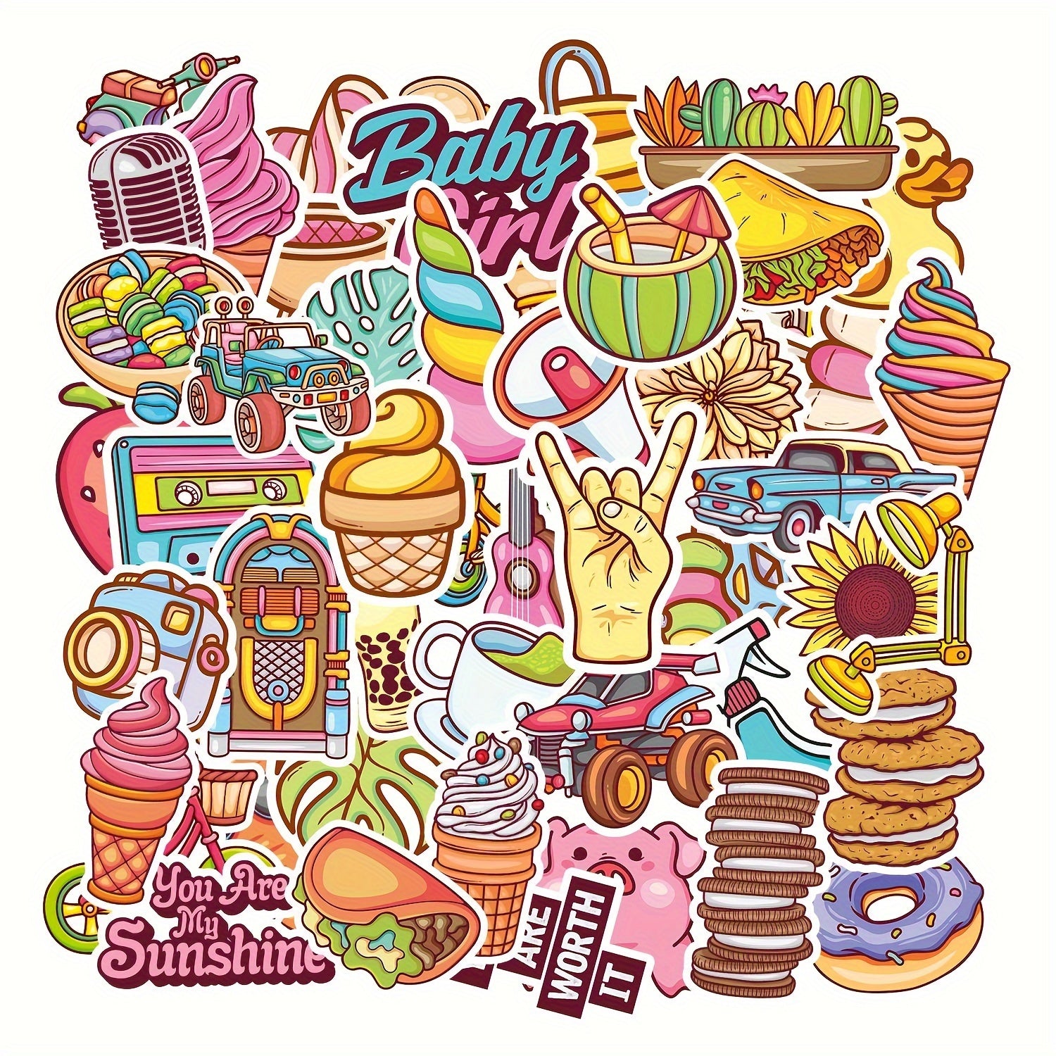 50pcs Waterproof Vinyl Stickers for Water Bottles Laptop Skateboard Computer