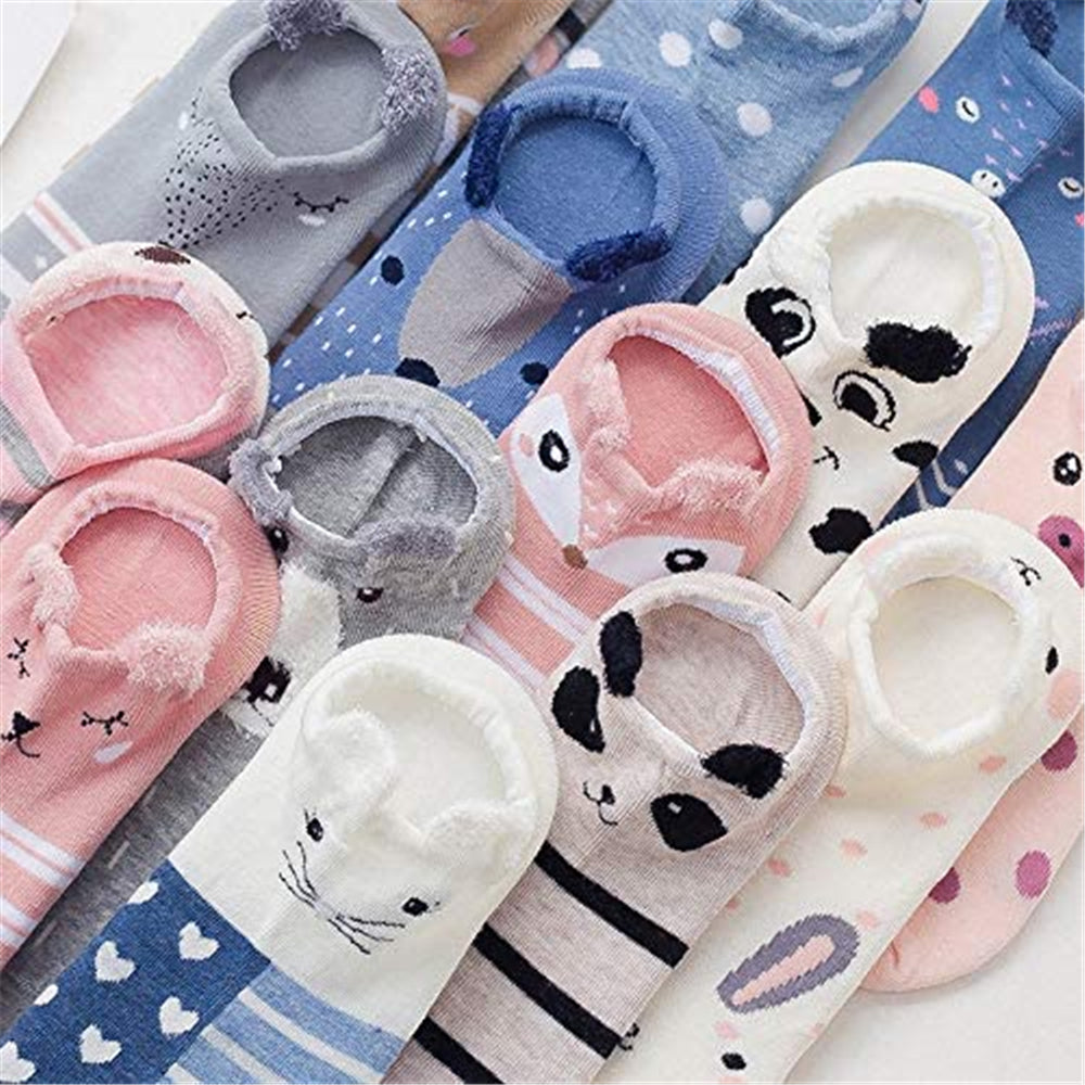 16 Pairs Women's Cartoon Animals Plush No Show Socks