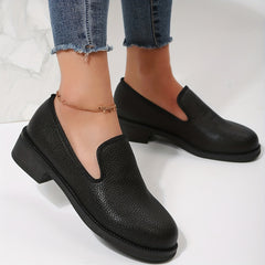 Lychee Pattern Loafers Chunky Heel Shoes Faux Leather