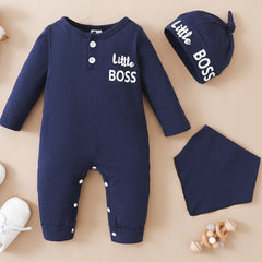 Baby Boys Long Sleeve Jumpsuit Bib & Hat Set