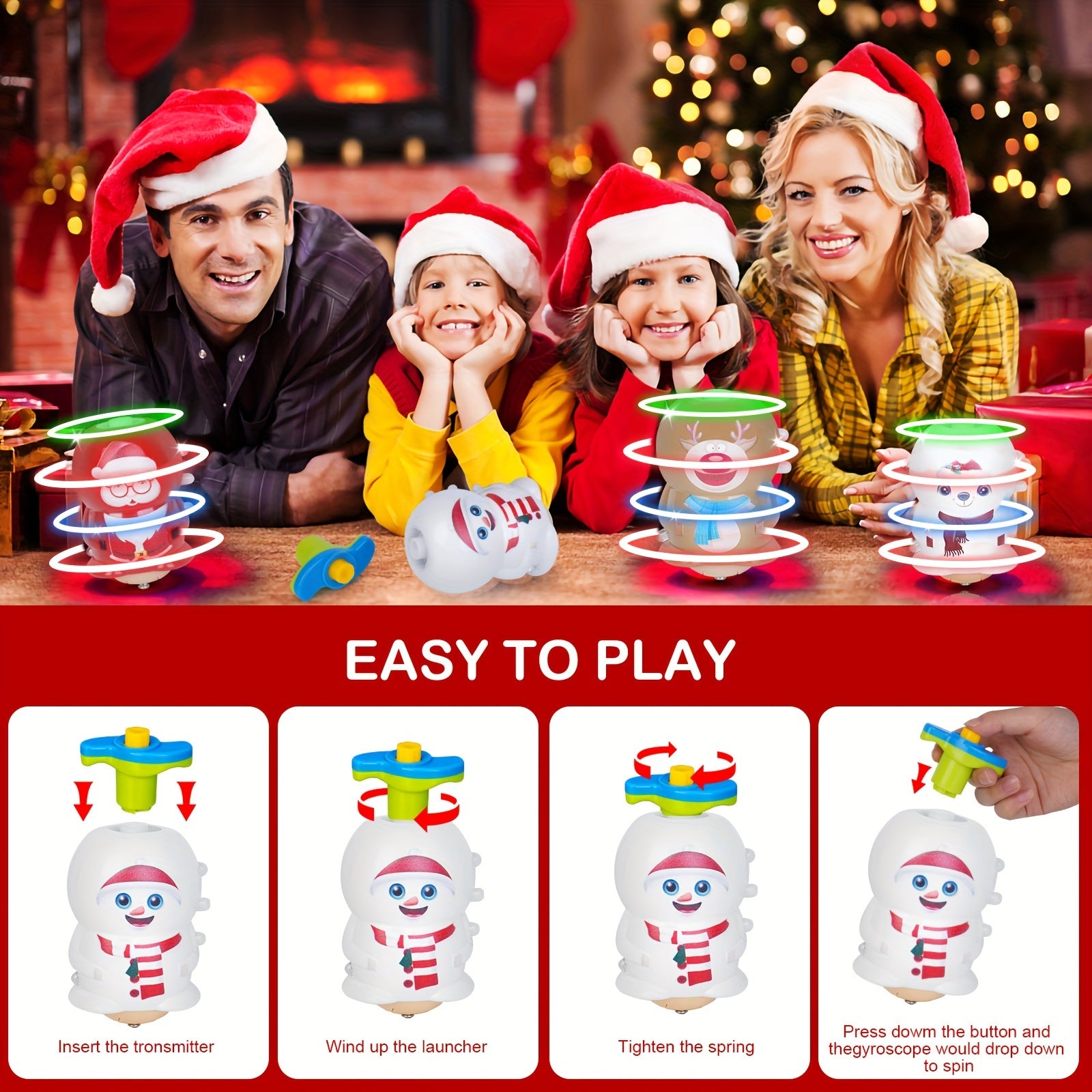 4pcs Light Up Flashing Music Spinning Tops Christmas Gift