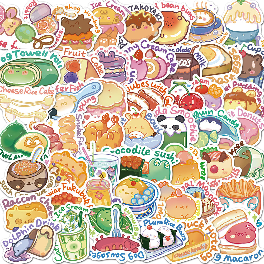 50pcs Cute Animal Food Graffiti Stickers - Waterproof & Perfect for Toys