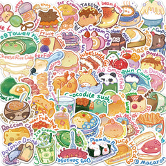 50pcs Cute Animal Food Graffiti Stickers - Waterproof & Perfect for Toys